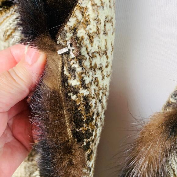 Cache Vintage 6 Size Women's Faux Fur Velvet Fringe Plaid Jacket Fall Boho - Picture 6 of 13